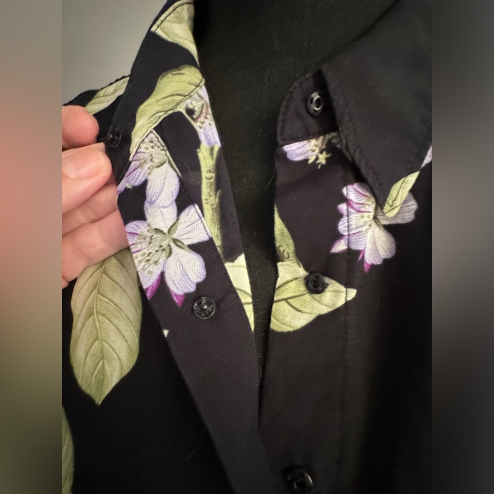 Tommy Bahama silk cotton black Hawaiian print short sleeve snap front shirt m - Picture 2 of 10